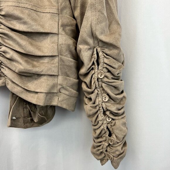 Miilla Womens Blazer Jacket Khaki Stone Buttons Ruched Casual Suit Solid M - Picture 8 of 11